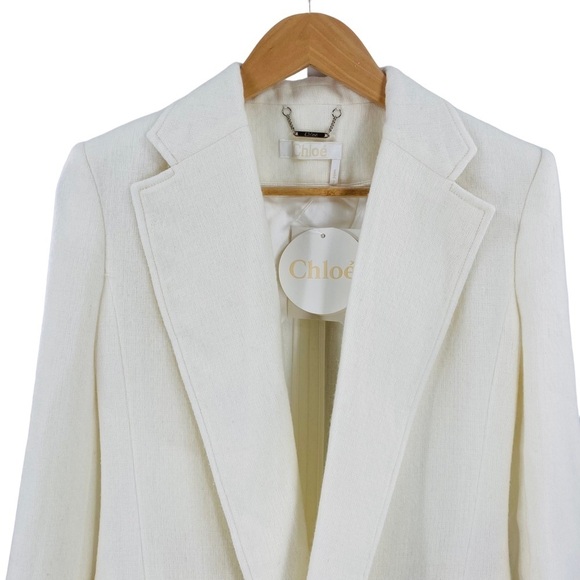 Chloe NEW Wool Cashmere Gauze Rustic Open Front Blazer Eden White Ivory Size XS - Picture 7 of 16